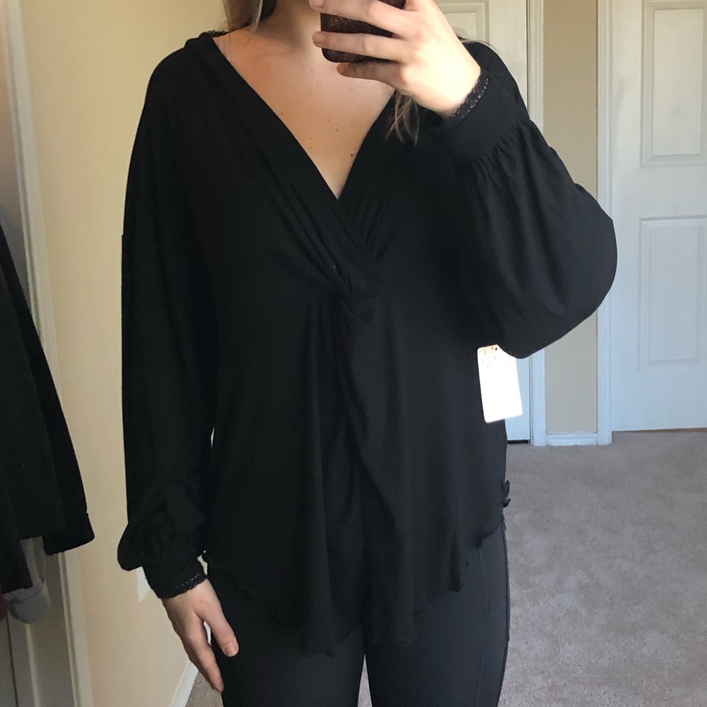 NWT Free People Reversible Black Blouse Small